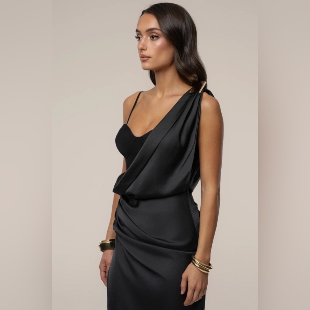 BLACK DRAPED RADIANCE MAXI DRESS Size S - Picture 4 of 8